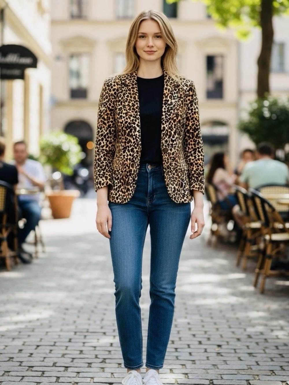 Larry Levine Leopard Print Blazer Jacket - Brown/Black
